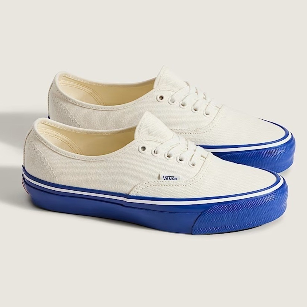 Vans Premium Authentic 44 LX Duck Canvas Shoe Men 10 Ivory Blue Low Top Cushion